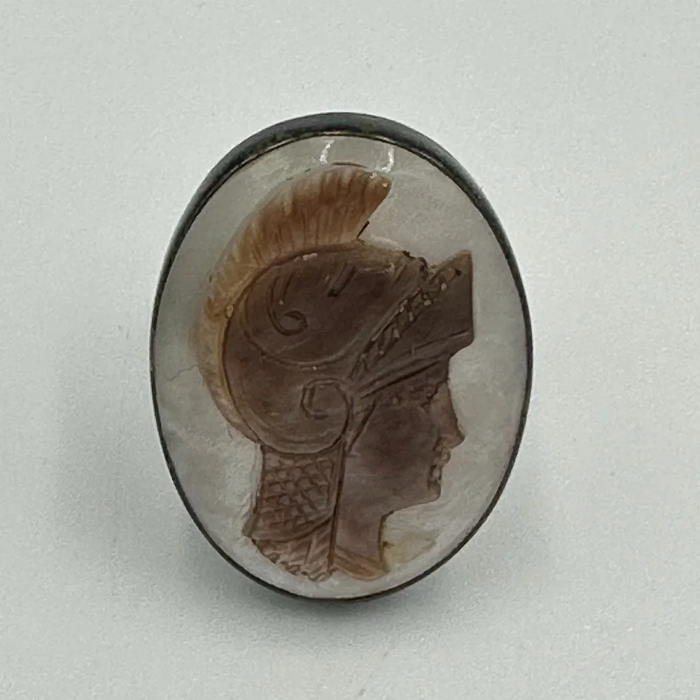 Vintage Mid-century MOP Abalone Cameo Roman Warrior/Centurion Cufflinks Preowned